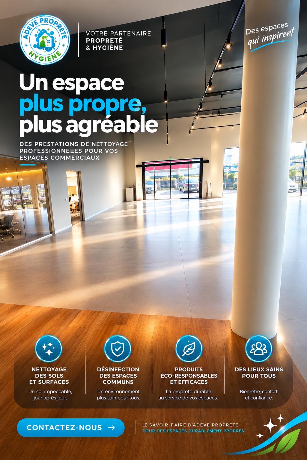 Espace commercial propre et accueillant entretenu par ADEVE
