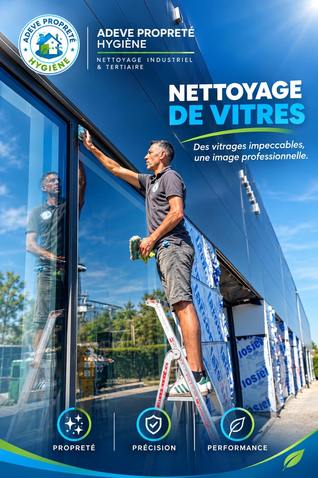 Nettoyage professionnel de vitres réalisé par ADEVE